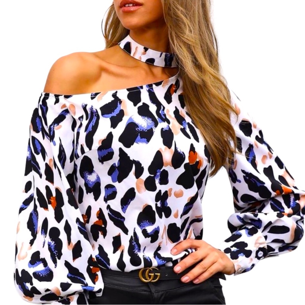 Off Shoulder Colorful Choker Top Women Color Multi Size S